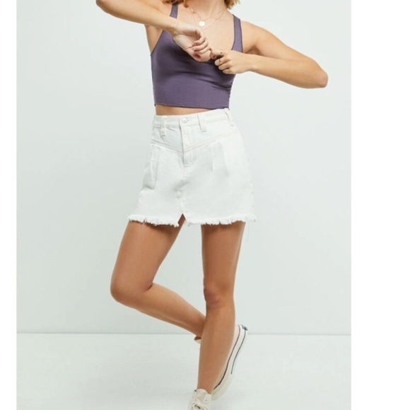 Free People Women's Sidecar Mini Jean Skirt White in Size 25 - Picture 5 of 12